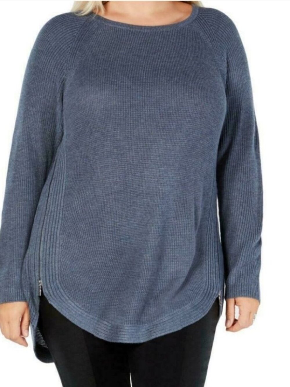 INC Blue Waffle Knit Side Zip Tunic Sweater Long Sleeve - Plus 1X NWT